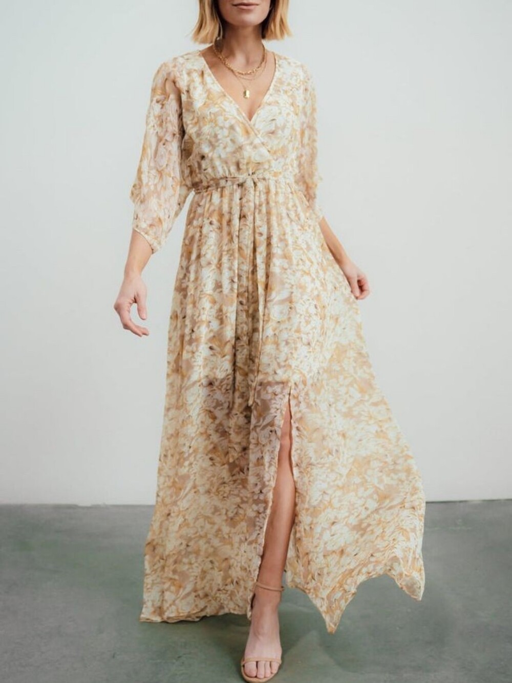 Baltic Born Kia Kimono Beige Floral Wrap Maxi Dress Size XXL